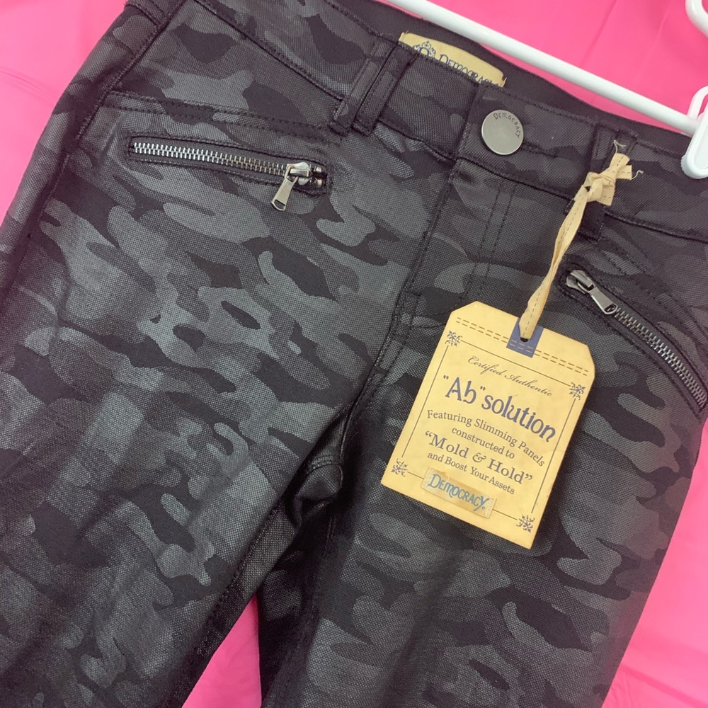 Democracy black shiny camo pants